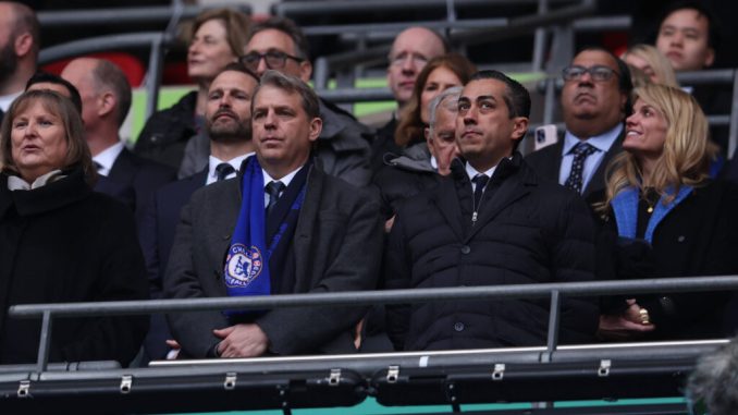 London, England, 25th February 2024. Chelsea co-owners Todd Boehly (L) and Behdad Eghbali during the Carabao Cup match a